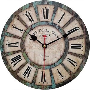 16 Inch Silent Round Wooden Wall Clock Rustic Country Style, Battery Operated